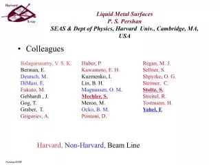 Liquid Metal Surfaces P. S. Pershan SEAS &amp; Dept of Physics, Harvard Univ., Cambridge, MA, USA