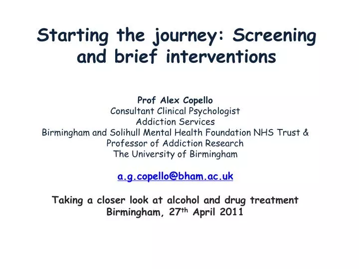 starting the journey screening and brief interventions