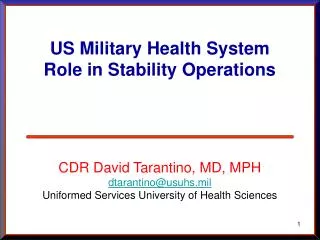 US Military Health System Role in Stability Operations