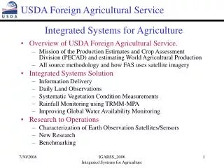 Integrated Systems for Agriculture