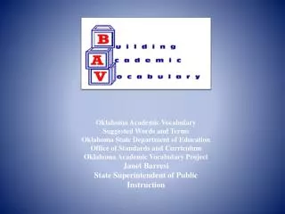 Oklahoma Academic Vocabulary Suggested Words and Terms Oklahoma State Department of Education Office of Standards and