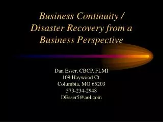 Business Continuity / Disaster Recovery from a Business Perspective