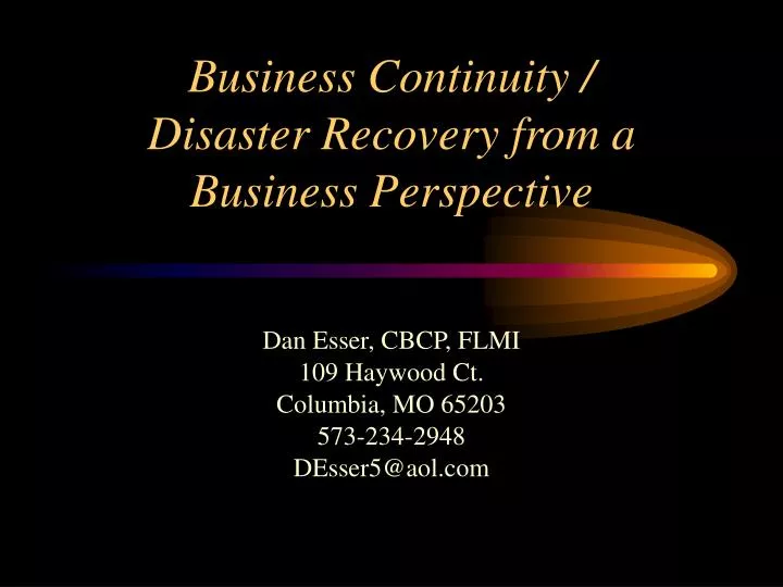 business continuity disaster recovery from a business perspective