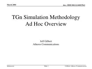 TGn Simulation Methodology Ad Hoc Overview