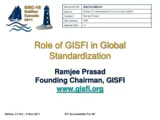 Role of GISFI in Global Standardization