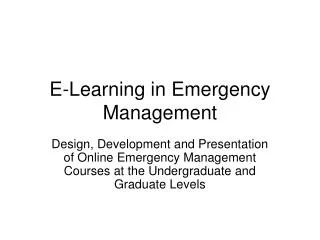 E-Learning in Emergency Management