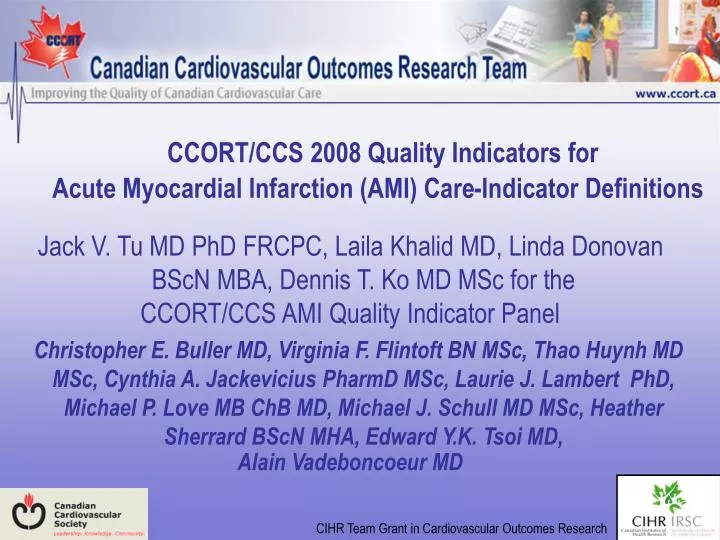 ccort ccs 2008 quality indicators for acute myocardial infarction ami care indicator definitions