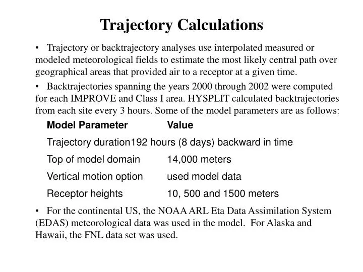 trajectory calculations