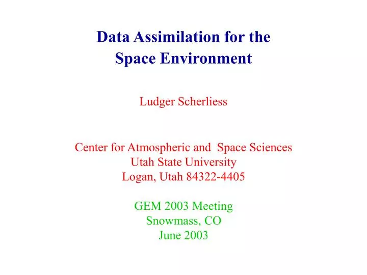 data assimilation for the space environment