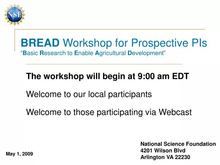 bread workshop for prospective pis b asic r esearch to e nable a gricultural d evelopment