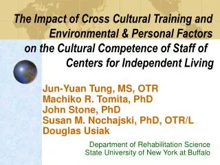 Jun-Yuan Tung, MS, OTR Machiko R. Tomita, PhD John Stone, PhD Susan M. Nochajski, PhD, OTR/L Douglas Usiak Department of