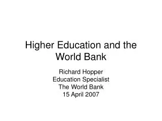 Higher Education and the World Bank