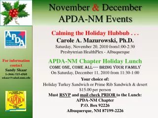 November &amp; December APDA-NM Events