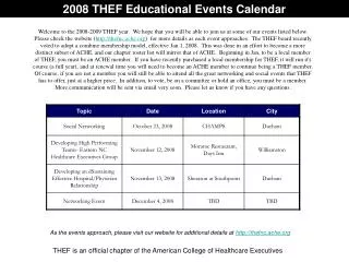 2008 THEF Educational Events Calendar