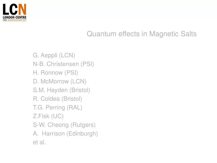 quantum effects in magnetic salts