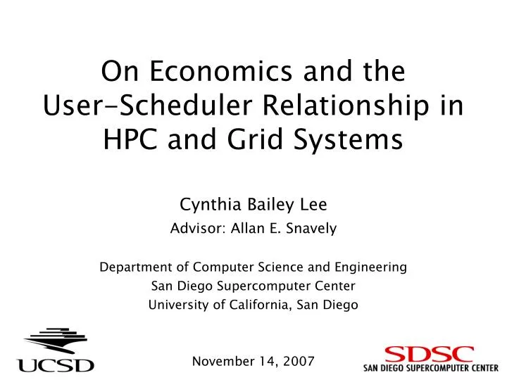 on economics and the user scheduler relationship in hpc and grid systems