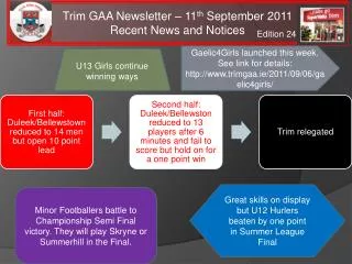Trim GAA Newsletter – 11 th September 2011 Recent News and Notices