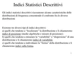 Indici Statistici Descrittivi