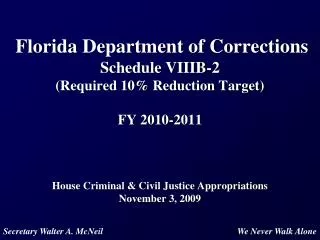 Florida Department of Corrections Schedule VIIIB-2 (Required 10% Reduction Target) FY 2010-2011 House Criminal &amp; Civ