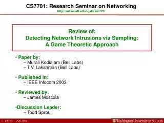 Review of: Detecting Network Intrusions via Sampling: A Game Theoretic Approach