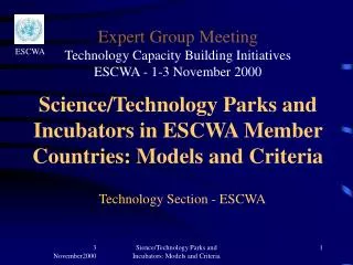 Science/Technology Parks and Incubators in ESCWA Member Countries: Models and Criteria