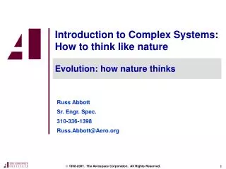 Introduction to Complex Systems: How to think like nature