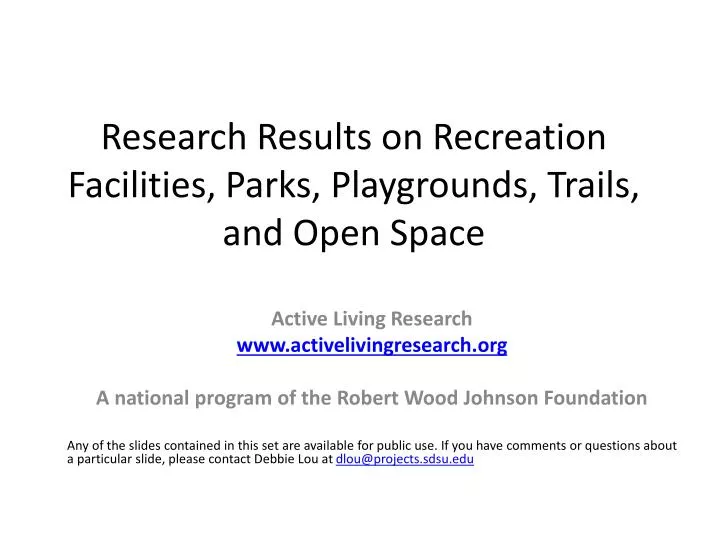 research results on recreation facilities parks playgrounds trails and open space