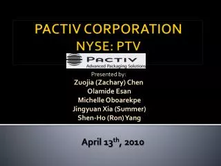 PACTIV CORPORATION NYSE: PTV