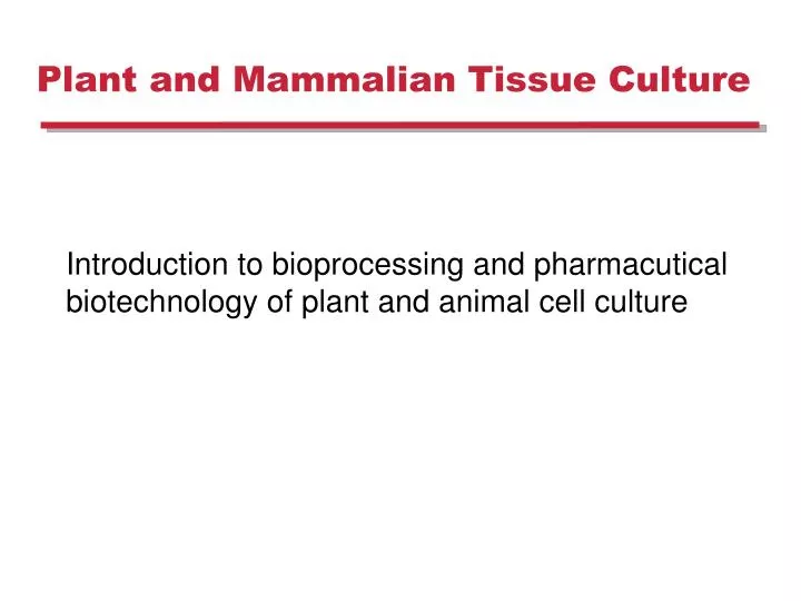 plant and mammalian tissue culture