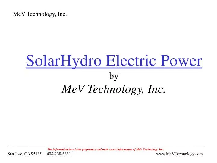 solarhydro electric power by mev technology inc