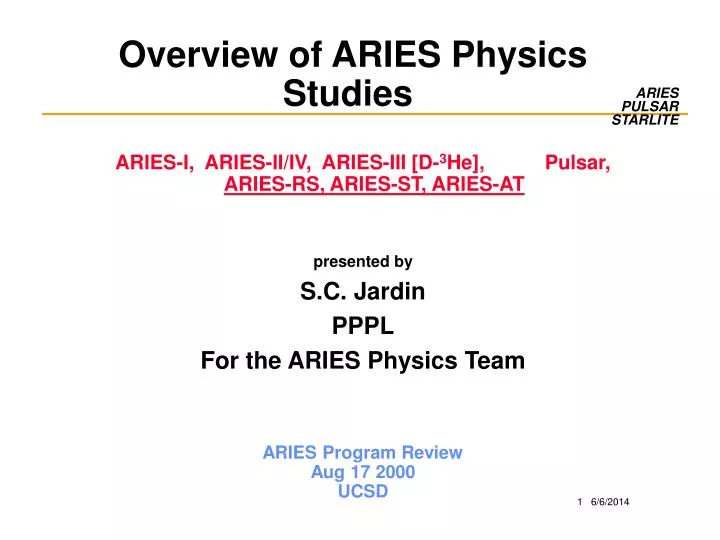 overview of aries physics studies