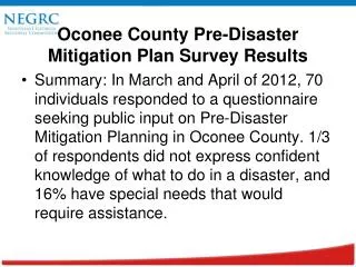 Oconee County Pre-Disaster Mitigation Plan Survey Results