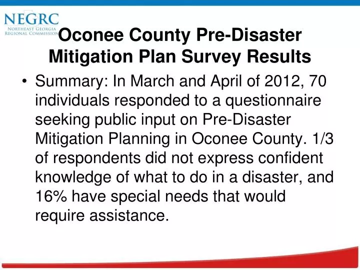 oconee county pre disaster mitigation plan survey results