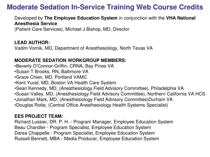 moderate sedation in service training web course credits