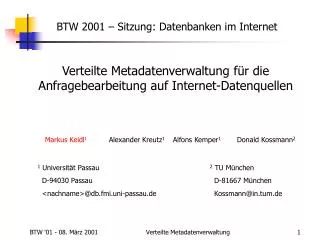 Verteilte Metadatenverwaltung für die Anfragebearbeitung auf Internet-Datenquellen