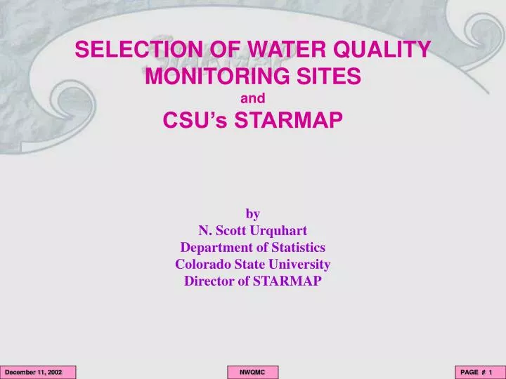 selection of water quality monitoring sites and csu s starmap
