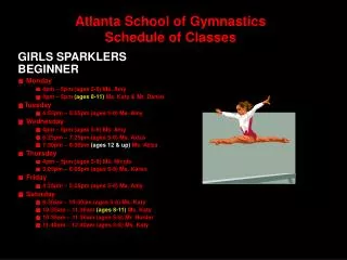Atlanta School of Gymnastics Schedule of Classes