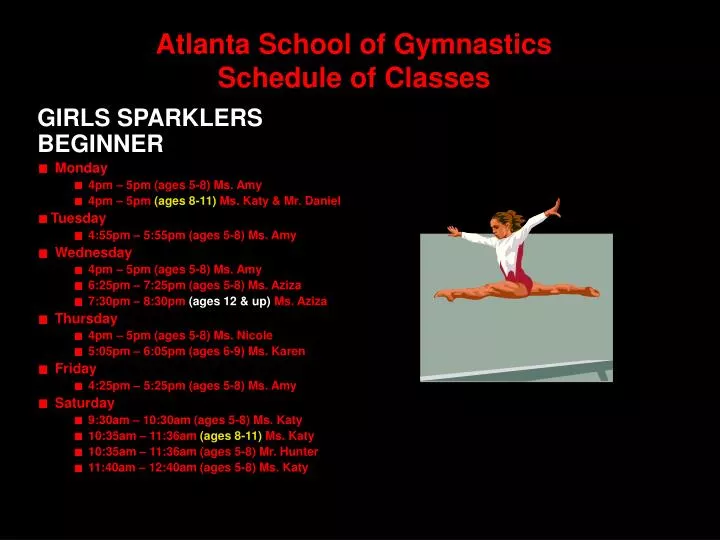 atlanta school of gymnastics schedule of classes