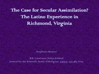 The Case for Secular Assimilation? The Latino Experience in Richmond, Virginia