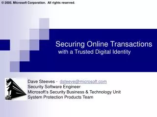 Securing Online Transactions with a Trusted Digital Identity