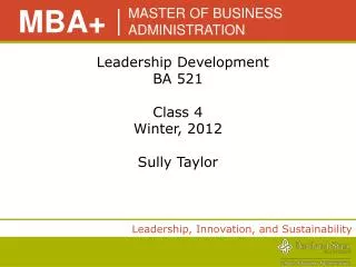 Leadership Development BA 521 Class 4 Winter, 2012 Sully Taylor