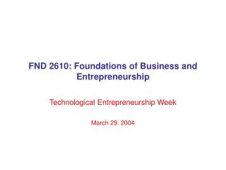 FND 2610: Foundations of Business and Entrepreneurship