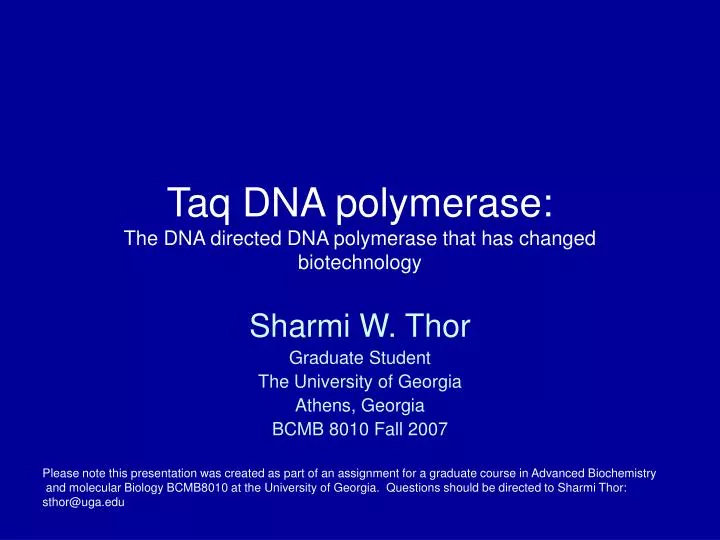 taq dna polymerase the dna directed dna polymerase that has changed biotechnology