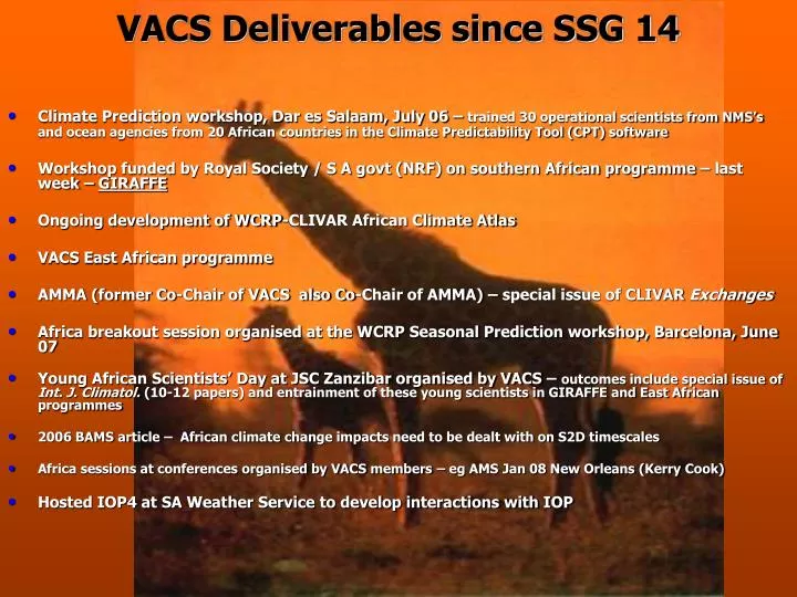vacs deliverables since ssg 14