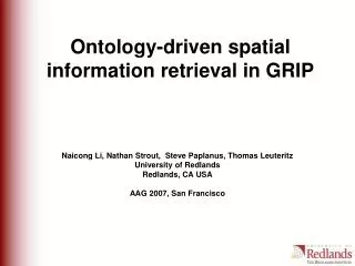 Ontology-driven spatial information retrieval in GRIP