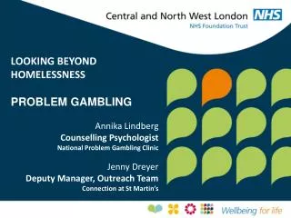 LOOKING BEYOND HOMELESSNESS PROBLEM GAMBLING Annika Lindberg Counselling Psychologist National Problem Gambling Clin