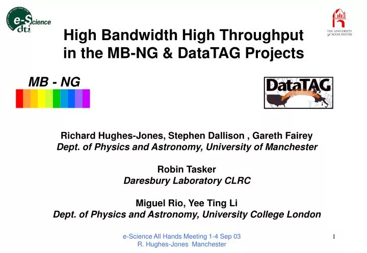 high bandwidth high throughput in the mb ng datatag projects