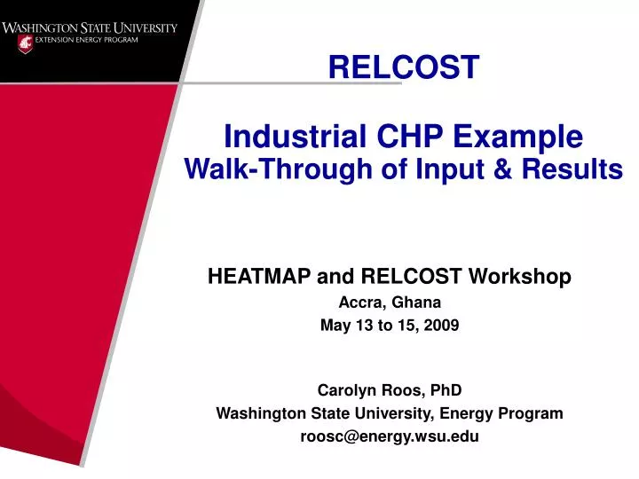 relcost industrial chp example walk through of input results