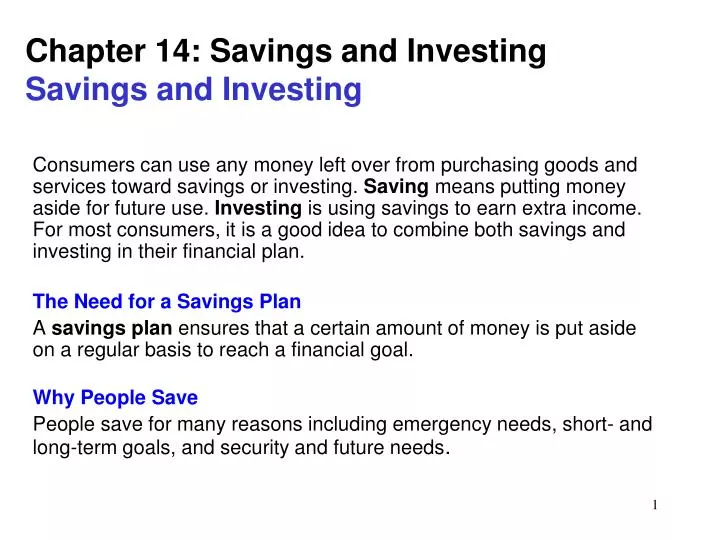 chapter 14 savings and investing savings and investing