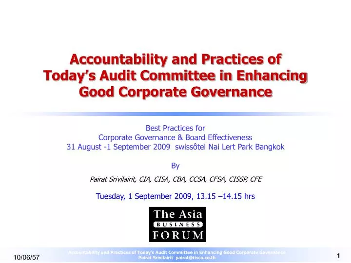 accountability and practices of today s audit committee in enhancing good corporate governance